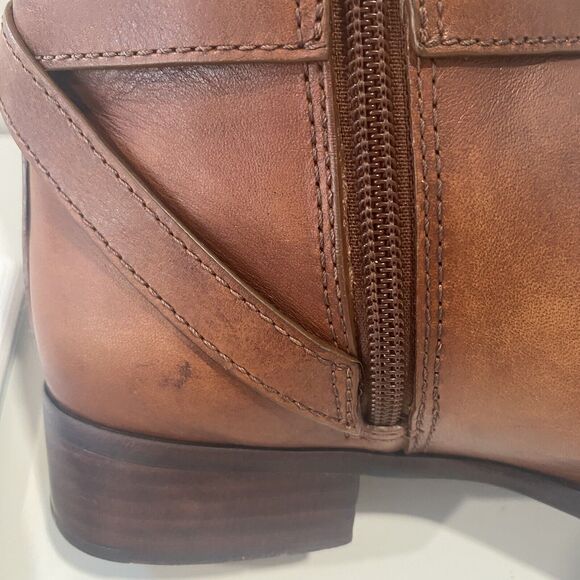 TORY BURCH BRITA Brown Leather Riding Boots 7.5 Gold Logo Tall Knee High Womens - Picture 14 of 16